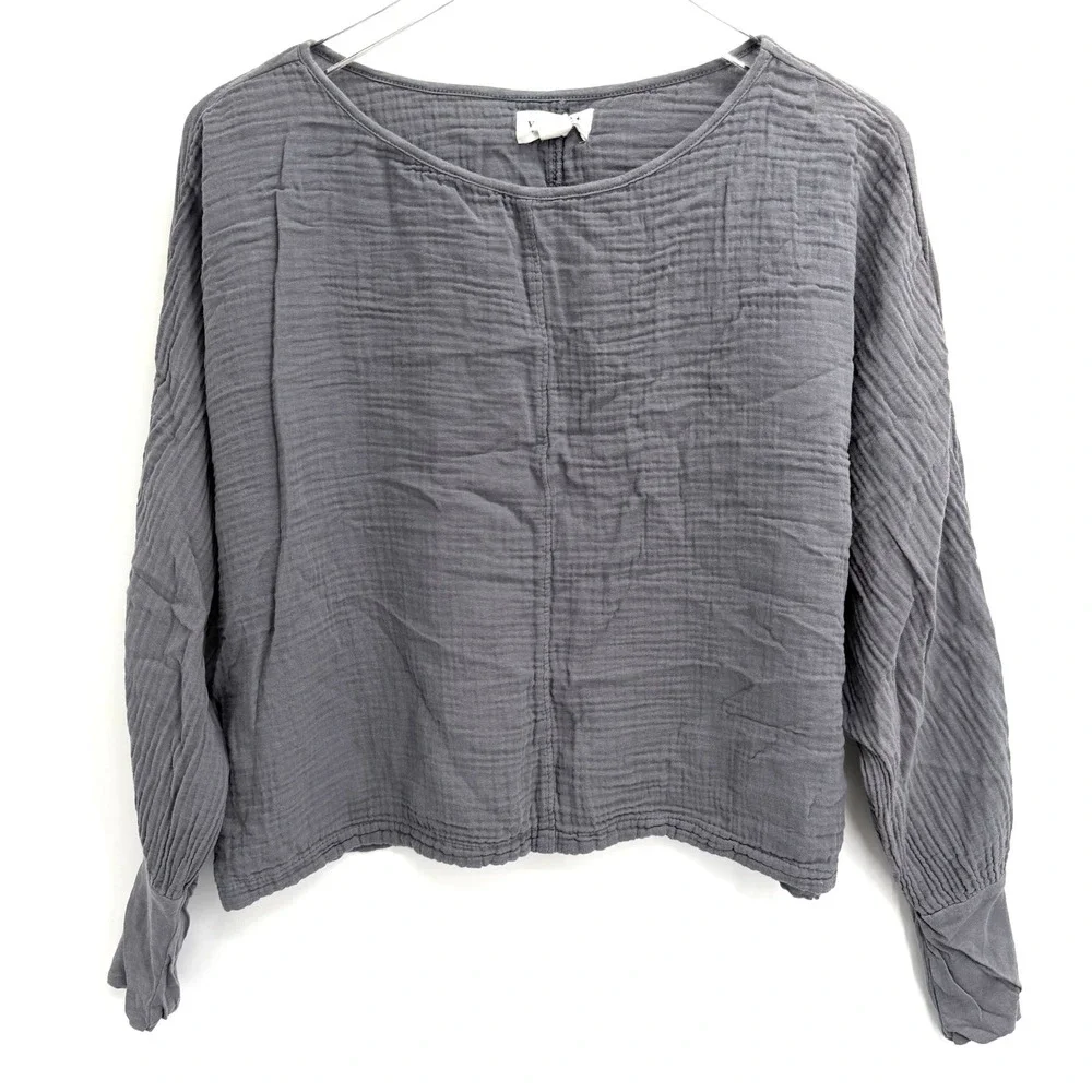 Velvet by Graham & Spencer Grey Cotton Gauze Size S Batwing Long Sleeve Blouse - Picture 1 of 8